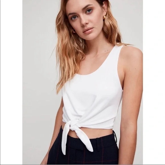 NWOT Babaton Jeronimo Front Tie Crop White - Picture 1 of 4
